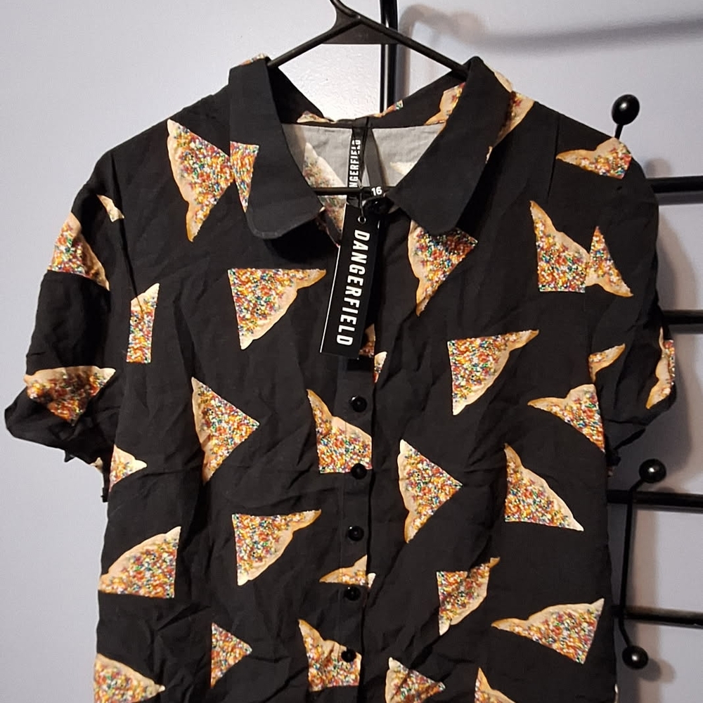 Dangerfield Black Pizza Print Shirt